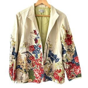 Coldwater Creek Cream and Floral Cotton Waffle Texture Open Blazer Size 18W